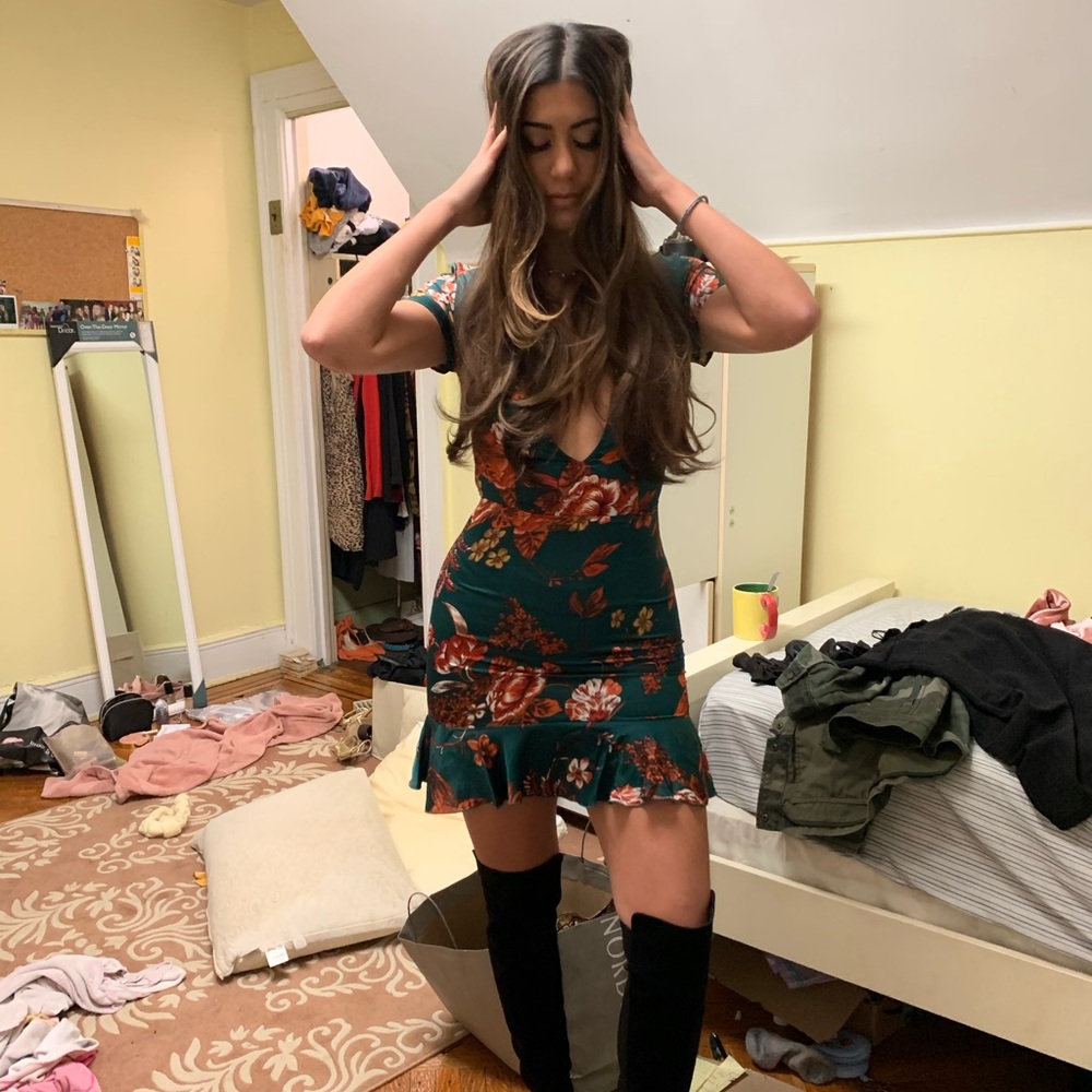 Blue/green floral mini dress